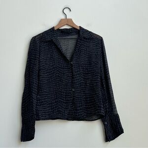 VTG Express Top Button Down Reptile Sheer Silk Slit Sleeve Whimsigoth Y2K 5/6